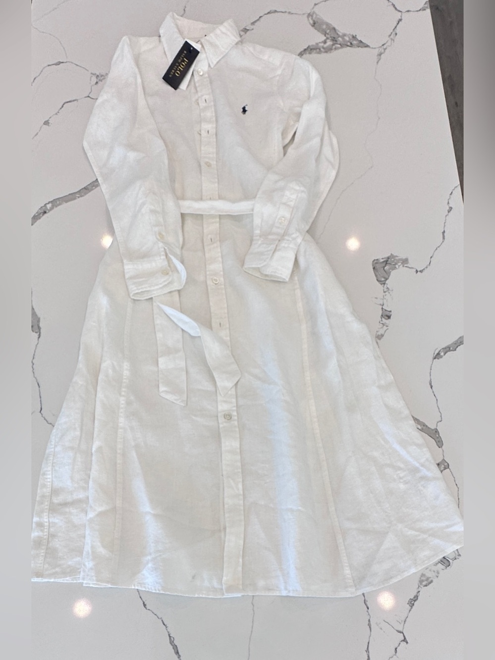 Polo Ralph Lauren Women’s Belted Linen Shirtdress White Sz 8 NWT - Picture 7 of 11